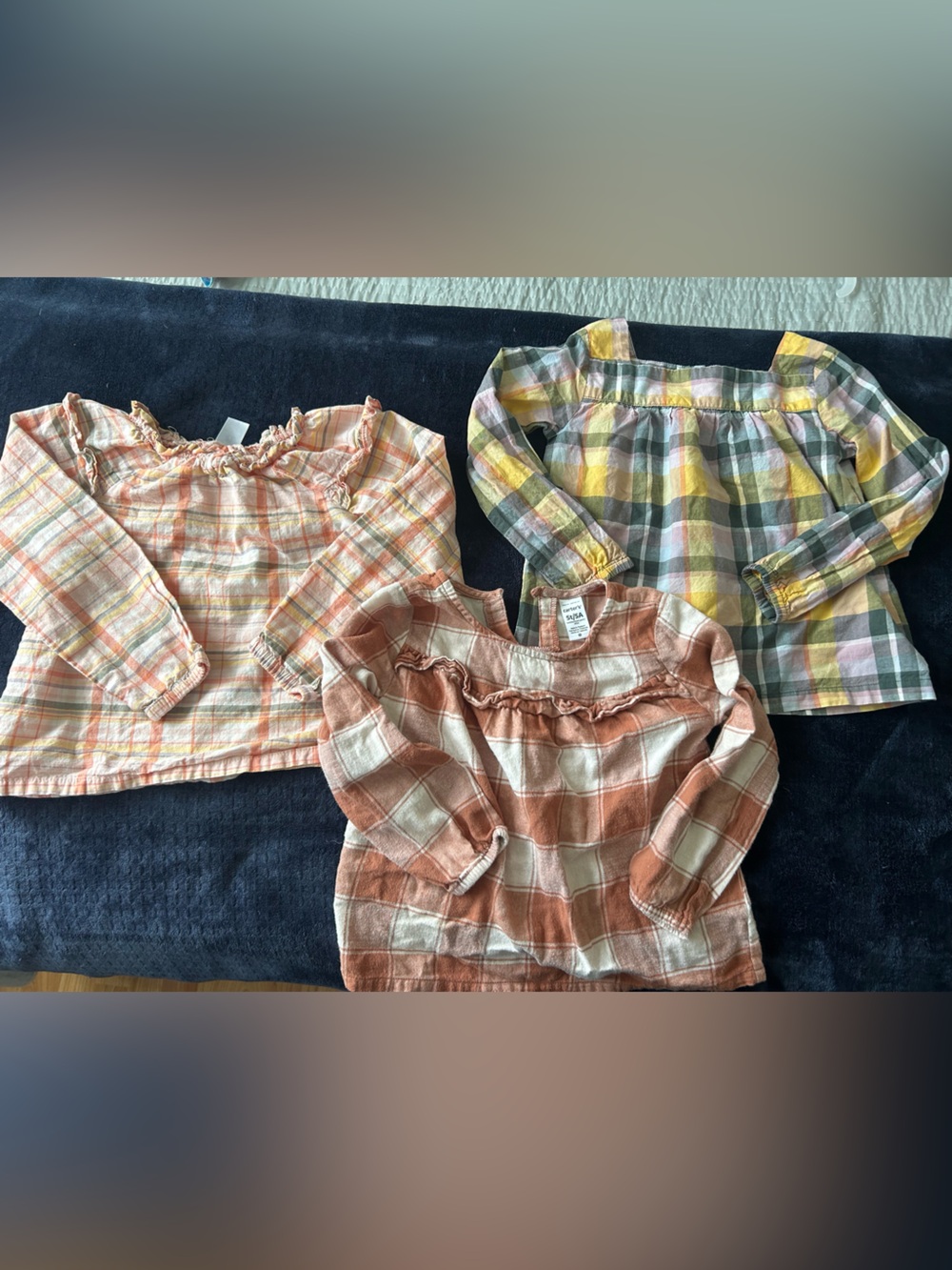Carter's Girls Plaid Long-Sleeve Peasant Tops - Peach, Rust, Yellow
